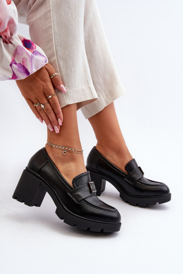 chaussures à talon large avec ornements de couleur noire Ranunca 2