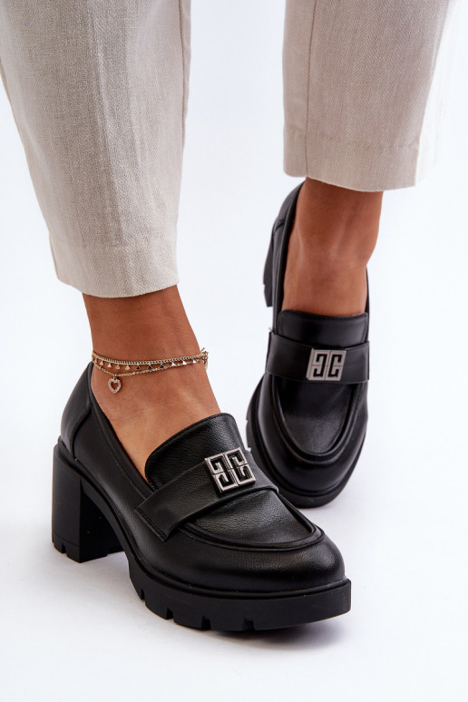 chaussures à talon large avec ornements de couleur noire Ranunca