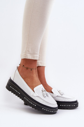 Mocassins pour femmes à semelle plaquée or de couleur blanche Assetnima