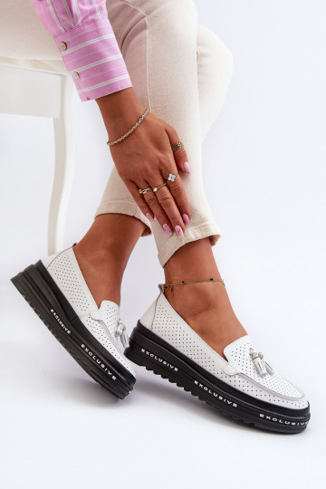 Mocassins pour femmes à semelle plaquée or de couleur blanche Assetnima 2