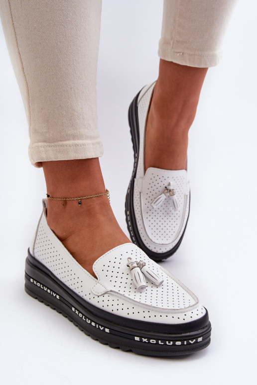 Mocassins pour femmes à semelle plaquée or de couleur blanche Assetnima