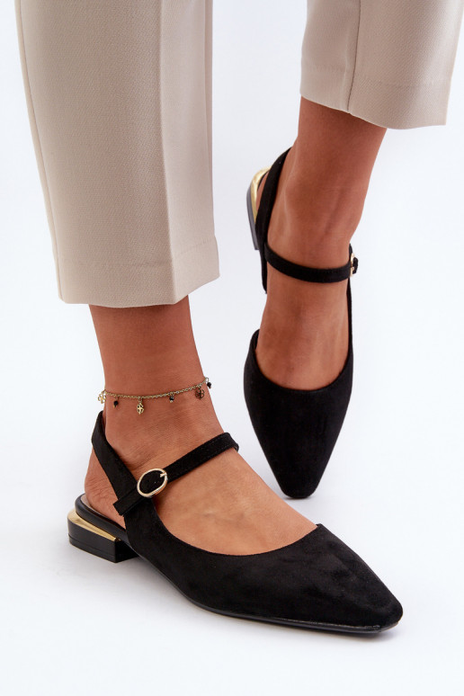 Sergio Leone SK831 Ballerines noires à talons bas et bout ouvert