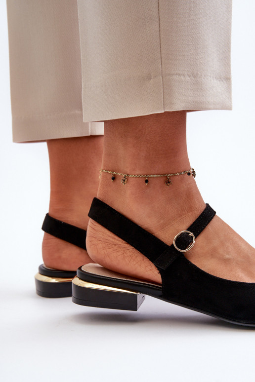 Sergio Leone SK831 Ballerines noires à talons bas et bout ouvert