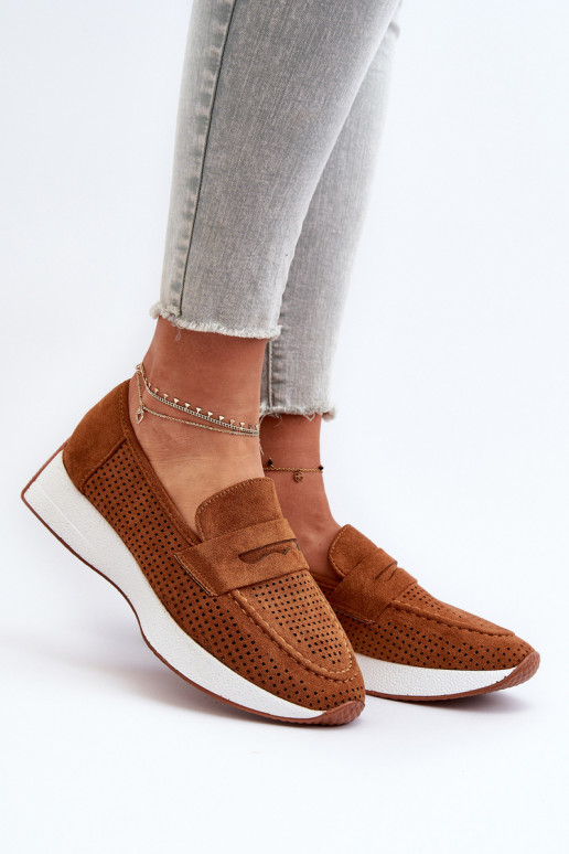 Mocassins pour femmes à semelle plaquée or en éco-daim de couleur marron Inesqua