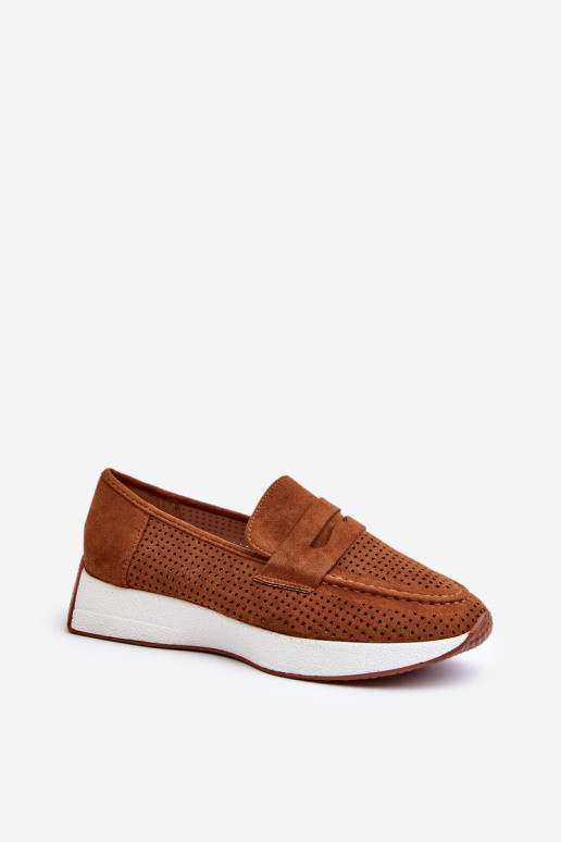 Mocassins pour femmes à semelle plaquée or en éco-daim de couleur marron Inesqua