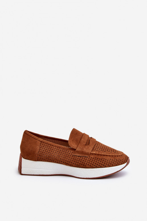Mocassins pour femmes à semelle plaquée or en éco-daim de couleur marron Inesqua