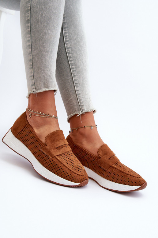 Mocassins pour femmes à semelle plaquée or en éco-daim de couleur marron Inesqua