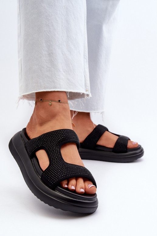 Tongs décorées pour femmes avec plateforme de couleur noire Jestella
