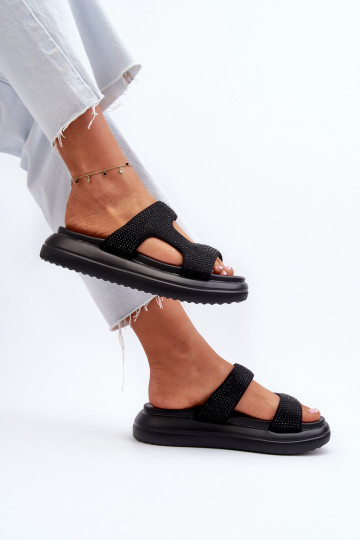 Tongs décorées pour femmes avec plateforme de couleur noire Jestella 2