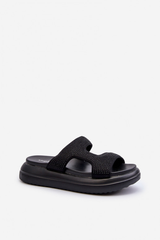 Tongs décorées pour femmes avec plateforme de couleur noire Jestella