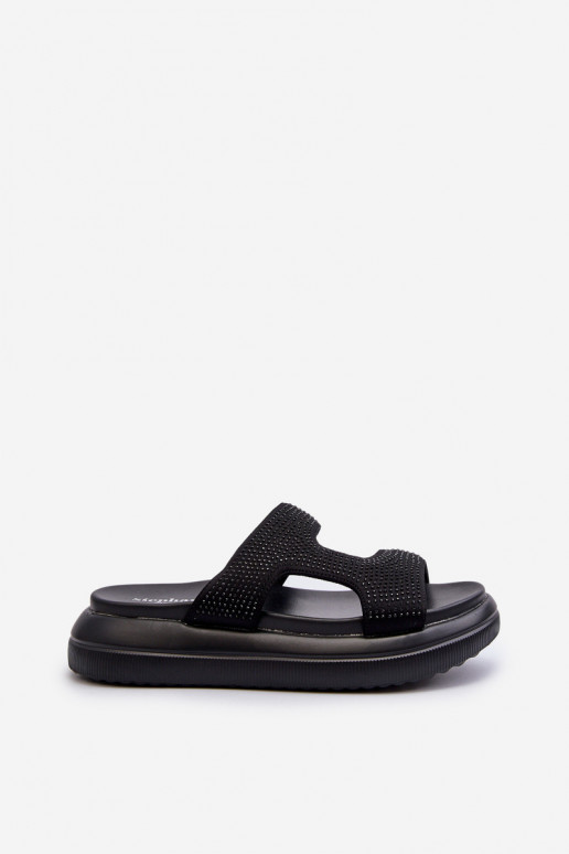 Tongs décorées pour femmes avec plateforme de couleur noire Jestella