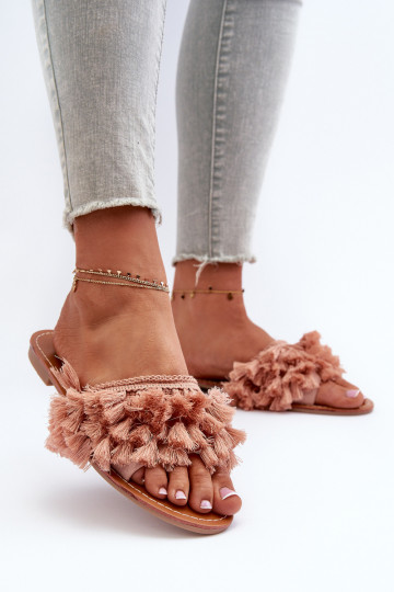 pieds plats Chaussons femme à franges rose Rialle