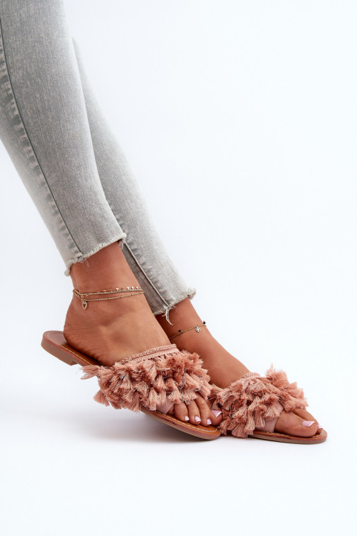 pieds plats Chaussons femme à franges rose Rialle