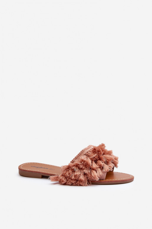 pieds plats Chaussons femme à franges rose Rialle
