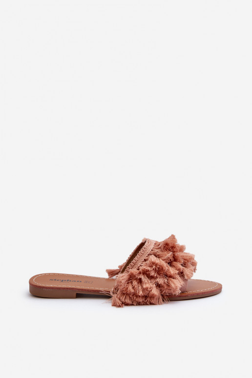 pieds plats Chaussons femme à franges rose Rialle pieds plats Chaussons femme à franges rose Rialle