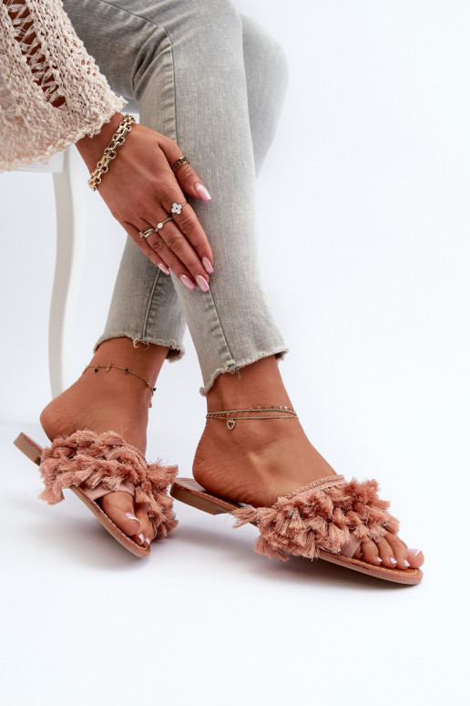 pieds plats Chaussons femme à franges rose Rialle pieds plats Chaussons femme à franges rose Rialle