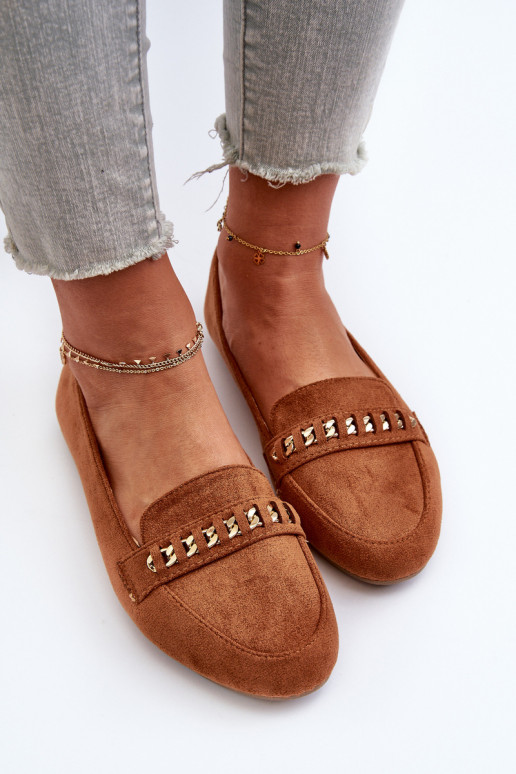 Mocassins brillants avec chaînes en Aredilla marron