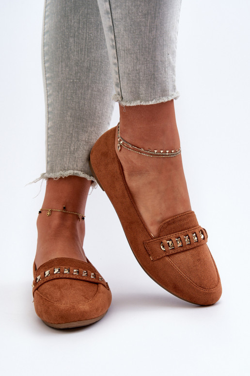 Mocassins brillants avec chaînes en Aredilla marron