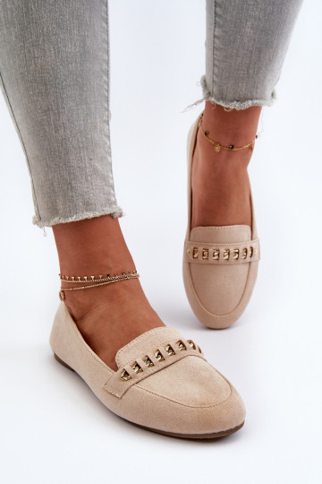 Mocassins scintillants avec chaînes en beige Aredilla