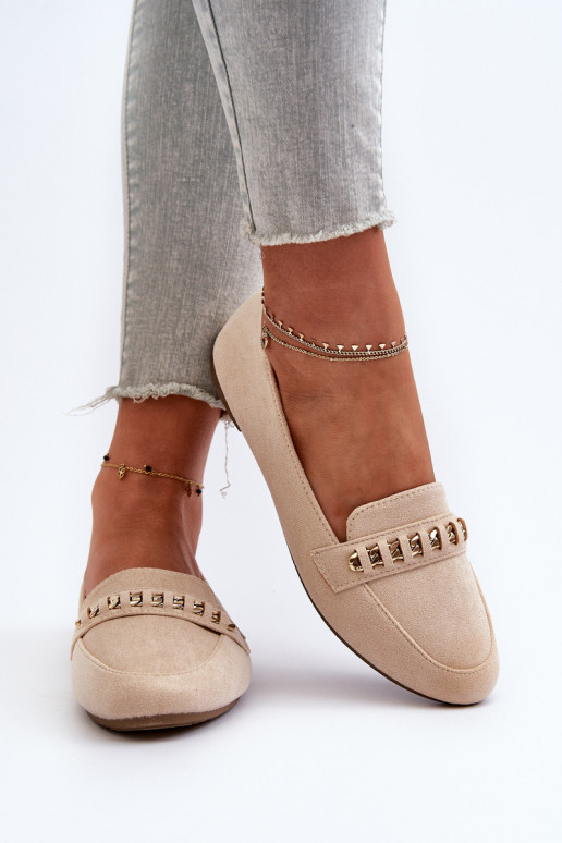 Mocassins scintillants avec chaînes en beige Aredilla Mocassins scintillants avec chaînes en beige Aredilla