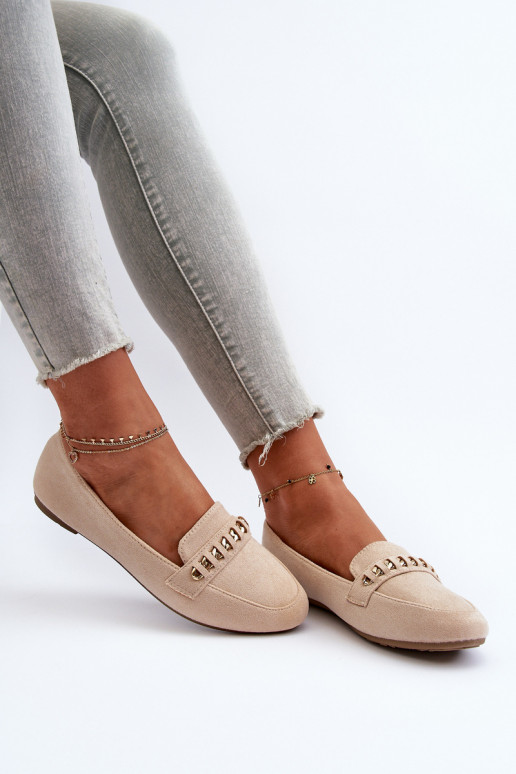 Mocassins scintillants avec chaînes en beige Aredilla Mocassins scintillants avec chaînes en beige Aredilla