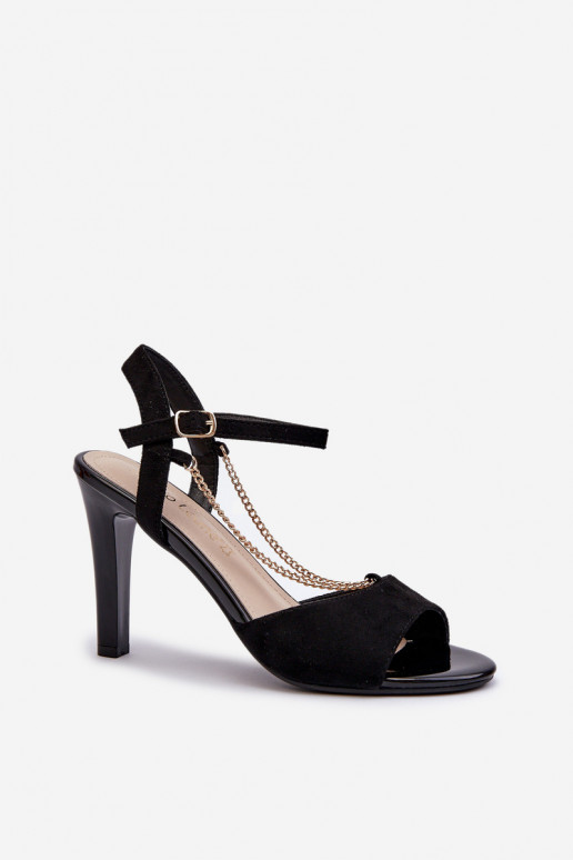 Sandales pour femmes à talons fins en éco-daim avec chaînes Sergio Leone SK925 en noir