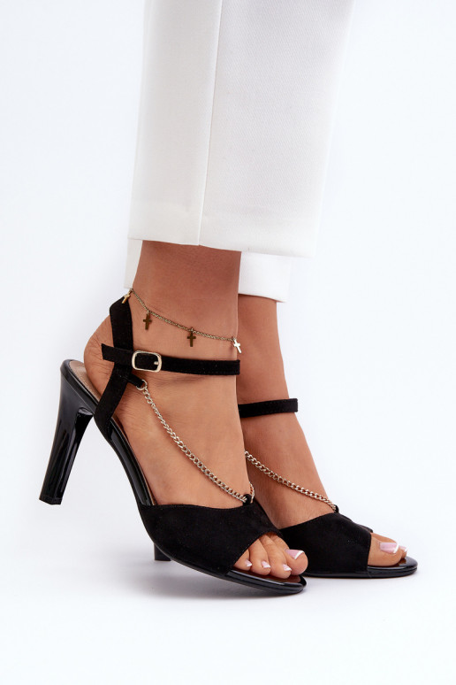Sandales pour femmes à talons fins en éco-daim avec chaînes Sergio Leone SK925 en noir
