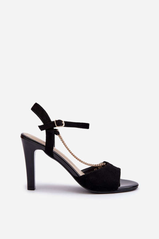 Sandales pour femmes à talons fins en éco-daim avec chaînes Sergio Leone SK925 en noir