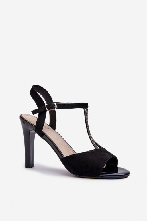 Sandales pour femmes à talons fins Ze Zdobionymi Paskami Sergio Leone SK924 couleur noir