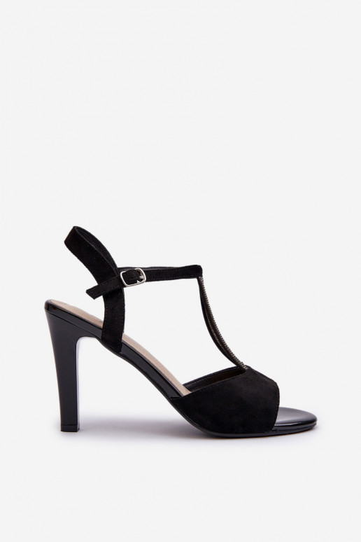 Sandales pour femmes à talons fins Ze Zdobionymi Paskami Sergio Leone SK924 couleur noir Sandales pour femmes à talons fins Ze Zdobionymi Paskami Sergio Leone SK924 couleur noir