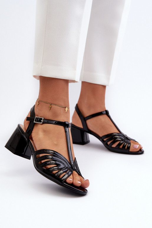 avec effet laqué Sandales à talons hauts élégantes Sergio Leone SK880 couleur noir