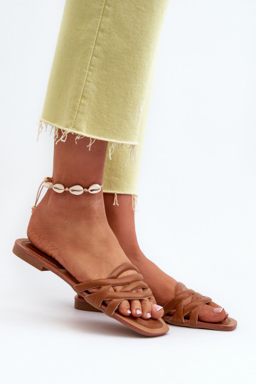 Mules pour femmes en simili cuir avec larges talons marron Moldela 2