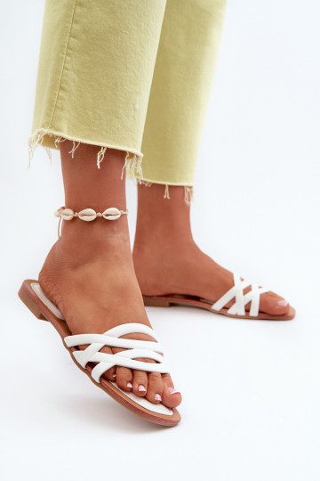 Mules pour femmes en simili cuir avec larges talons blanches Moldela 2