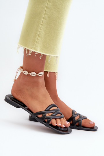 Mules pour femmes en simili cuir avec larges talons noires Moldela 2