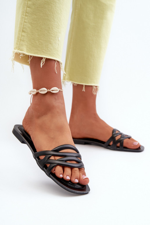 Chaussons pour femmes Eko à talons larges de couleur noire Moldela