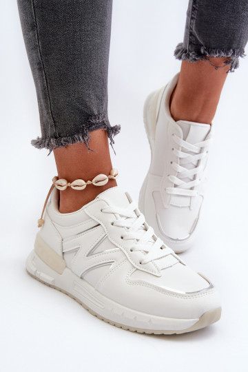 Chaussures modèle baskets en cuir écologique de couleur blanche Kaimans