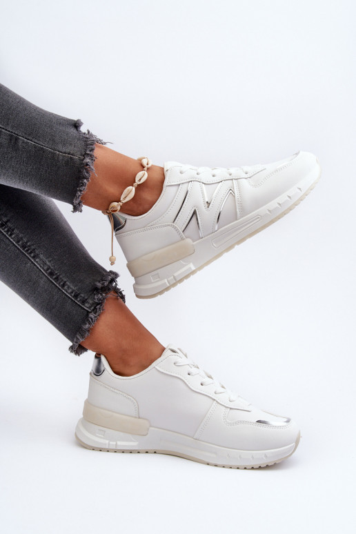 Chaussures modèle baskets en cuir écologique de couleur blanche Kaimans
