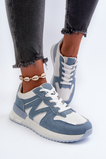 Matière jean modèle baskets chaussures en cuir écologique couleur bleu Kaimans