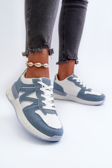 Matière jean modèle baskets chaussures en cuir écologique couleur bleu Kaimans 2