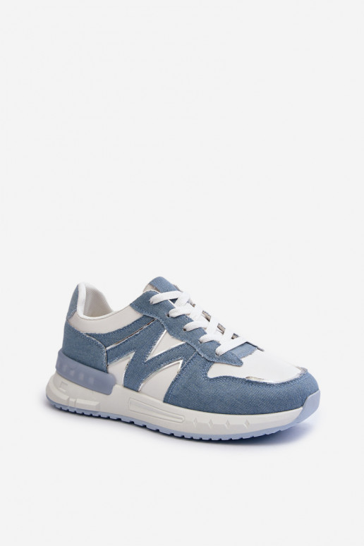 Matière jean modèle baskets chaussures en cuir écologique couleur bleu Kaimans