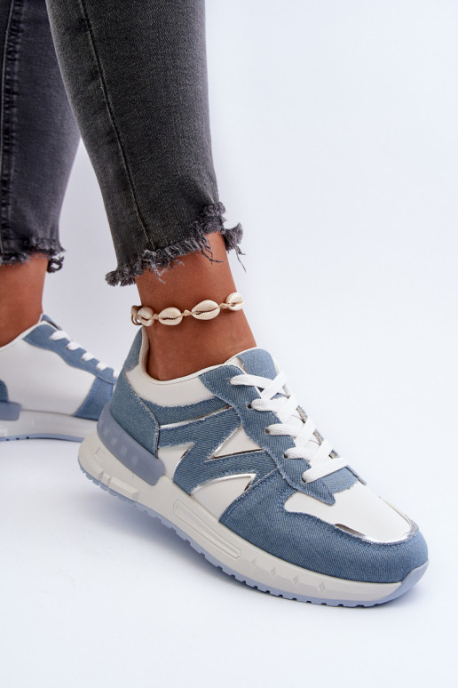 Matière jean modèle baskets chaussures en cuir écologique couleur bleu Kaimans