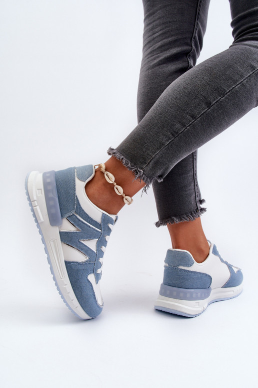 Matière jean modèle baskets chaussures en cuir écologique couleur bleu Kaimans