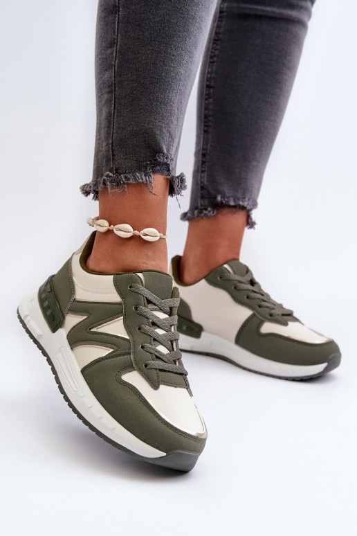 Chaussures modèle baskets en cuir écologique couleur vert Kaimans