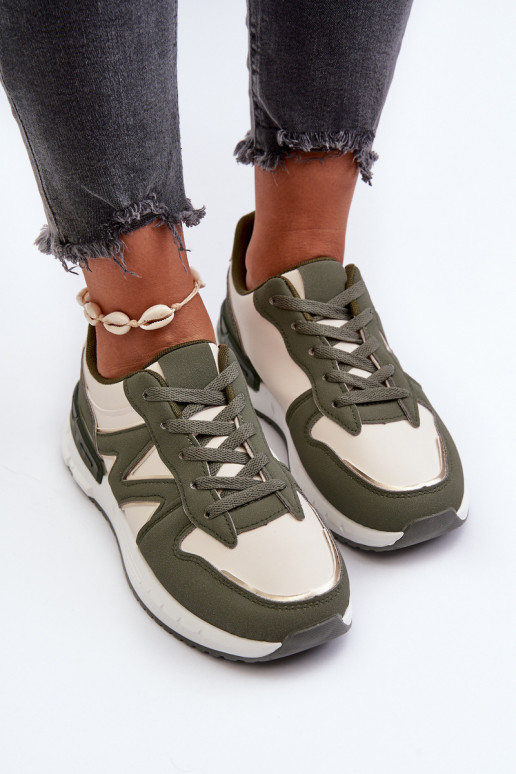 Chaussures modèle baskets en cuir écologique couleur vert Kaimans