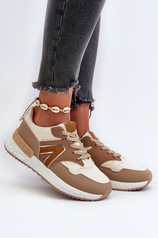 Chaussures modèle baskets en cuir écologique couleur marron Vinelli