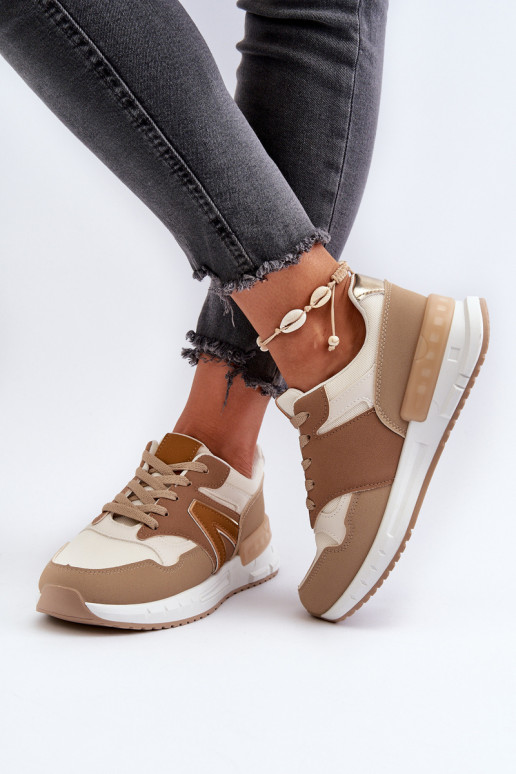 Chaussures modèle baskets en cuir écologique couleur marron Vinelli