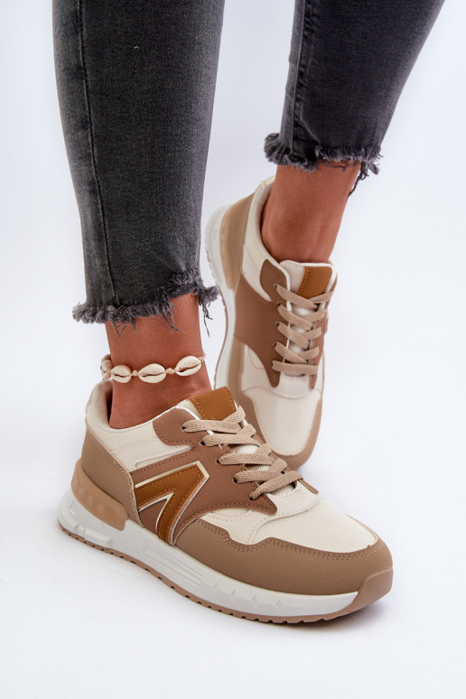 Chaussures modèle baskets en cuir écologique couleur marron Vinelli
