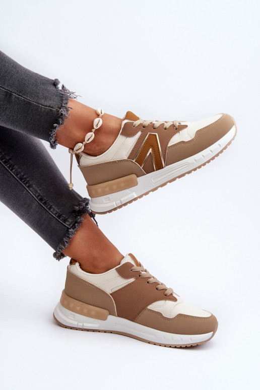 Chaussures modèle baskets en cuir écologique couleur marron Vinelli