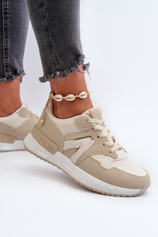 Chaussures modèle baskets en cuir écologique beige Vinelli