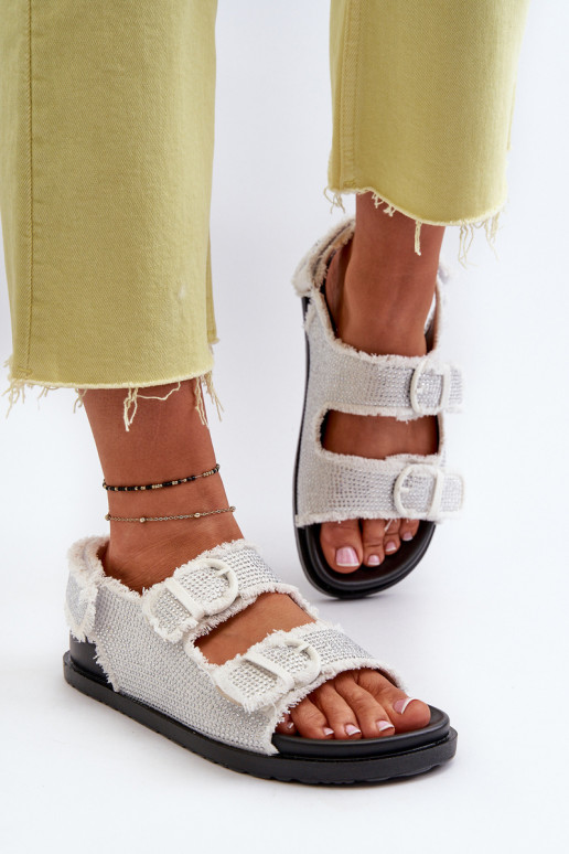 Matière denim Sandales pour femmes décorées couleur blanc Irmale